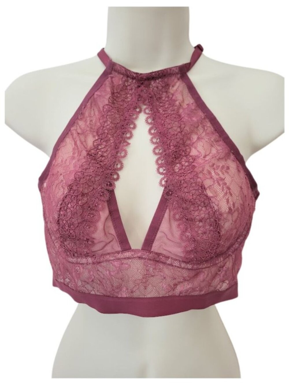 VICTORIA'S SECRET Very Sexy Rose Lace High Neck Bralette - Women's L